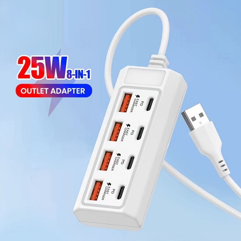 Schnelllade-Hub mit 25 W und 8 Anschlüssen für USB-Adapter [4USB+4PD] – mehrere Schnittstellen für 5-V-USB-Geräte wie Computer, Laptops, Tablets usw._voghion.com