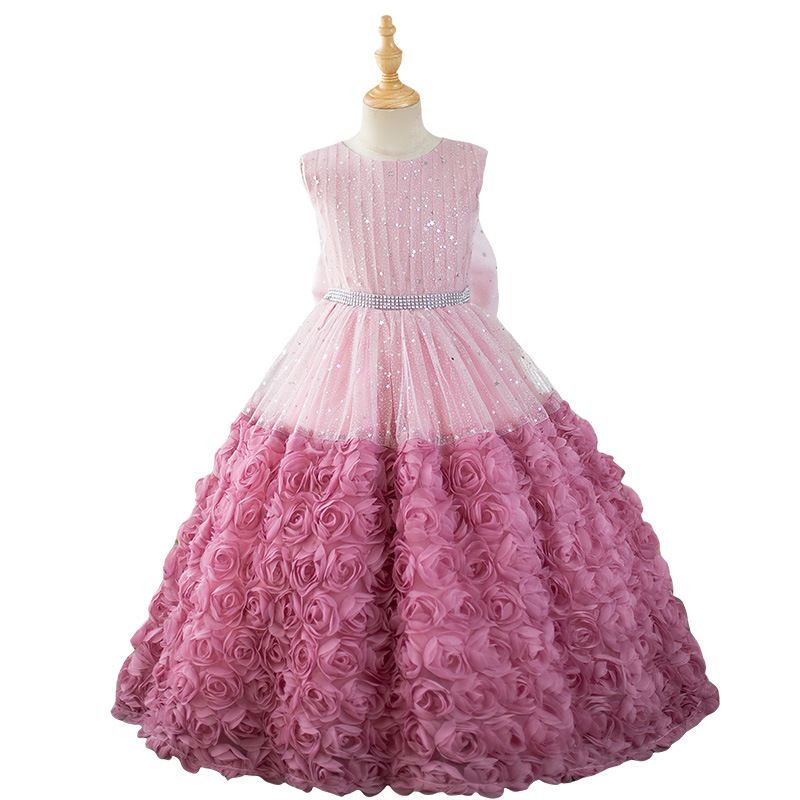 Kid's Clothing Children's dress 2024 new three dimensional rose princess dress tutu skirt singing host recitation performance clothing_voghion.com