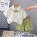 Summer thin set small and medium-sized children's clothing, one year old boy with a flip collar, short sleeved bow tie_voghion.com
