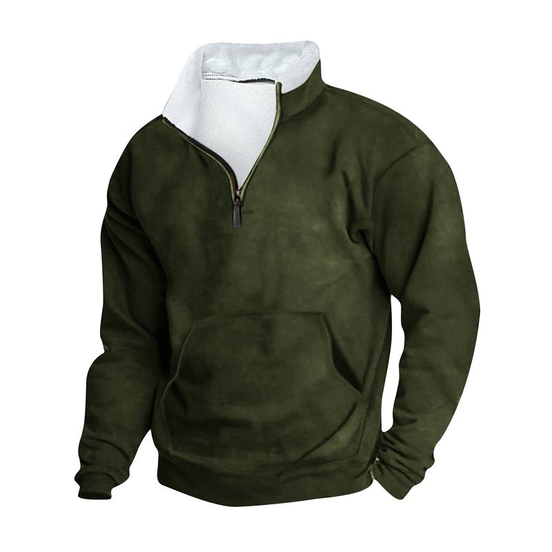 Chaqueta informal de moda con estampado de media cremallera y manga larga para hombre, adecuada para todas las estaciones, primavera y otoño._voghion.com