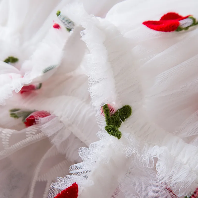 Kids’ Clothing Summer New Girls Dress Three Dimensional Wings Princess Dress Cherry Embroidery Baby Girl Mesh Skirt_voghion.com