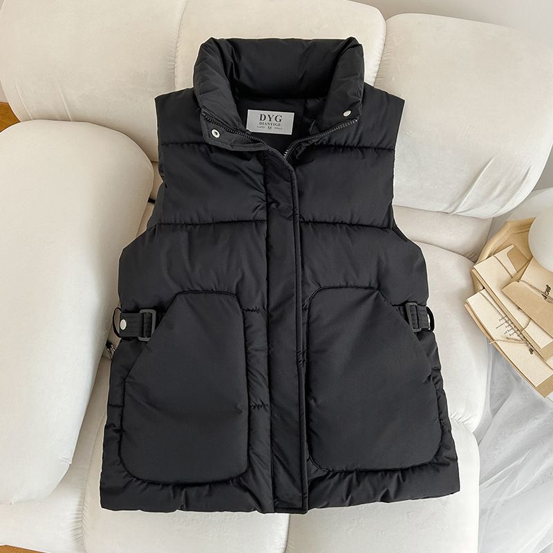 Vêtements pour femmes automne et hiver nouveau style coréen gilet taille cravate épaissie sans manches en coton gilet_voghion.com