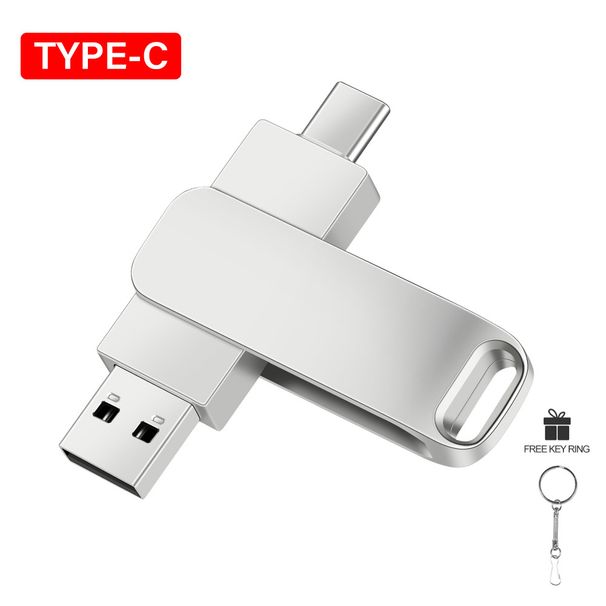 Disco U metálico giratorio tipo C y USB 3.0: memoria flash de alta velocidad de 128 GB y doble propósito para teléfono, computadora y coche (gran capacidad)_voghion.com