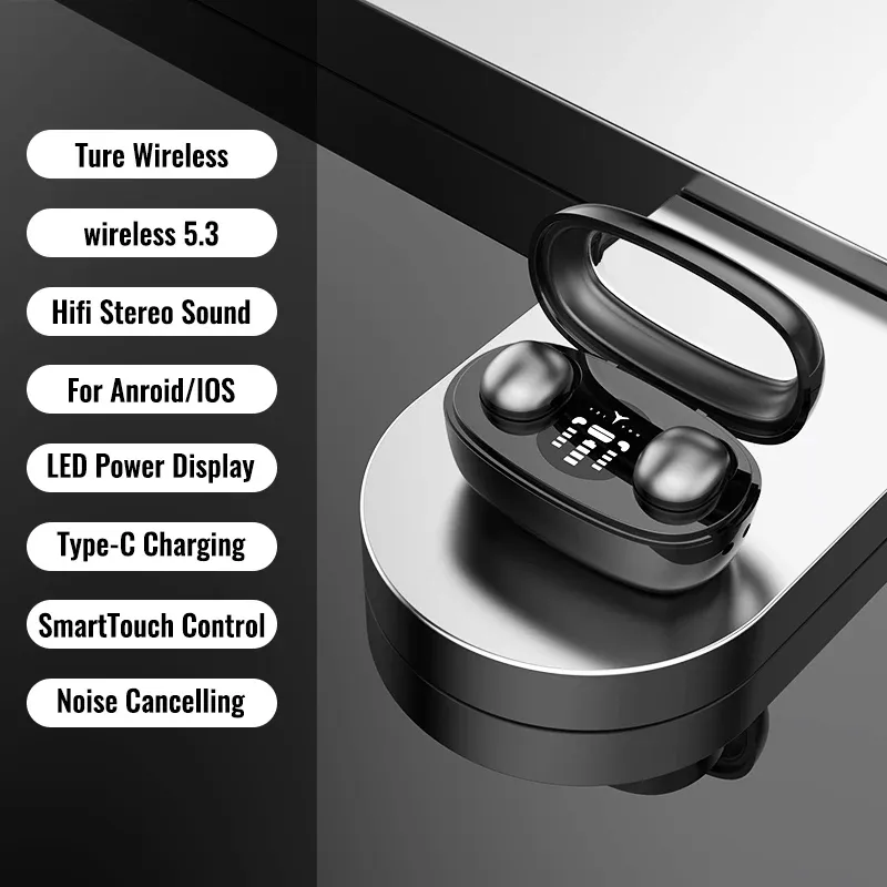 Fones de ouvido Bluetooth 5.3 Mini Fones de ouvido invisíveis TWS Fones de ouvido sem fio HiFi Estéreo Esportivos com redução de ruído_voghion.com