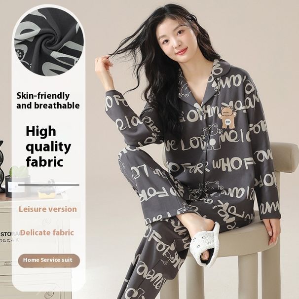 2024 άνοιξη internet celebrity βαμβακερή ζακέτα πέτο μακρυμάνικη γλυκιά ζευγάρι πιτζάμες ανδρικά και γυναικεία σετ_voghion.com