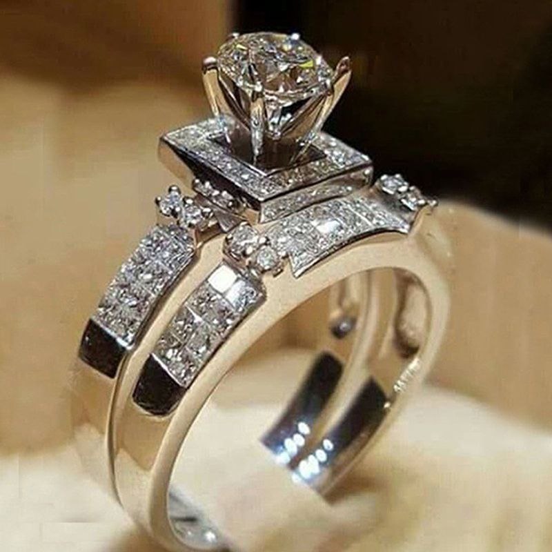 Shuosbai 1 Paar Paarringe, geometrischer Strass-Schmuck, exquisiter heller Glanz, Ringe für Hochzeit_voghion.com