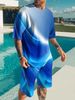 2025 Summer Men's Fashion Street Short-sleeved Suit Simple 3D Printing Casual Beach Two-piece Comfortable And Breathable
_voghion.com