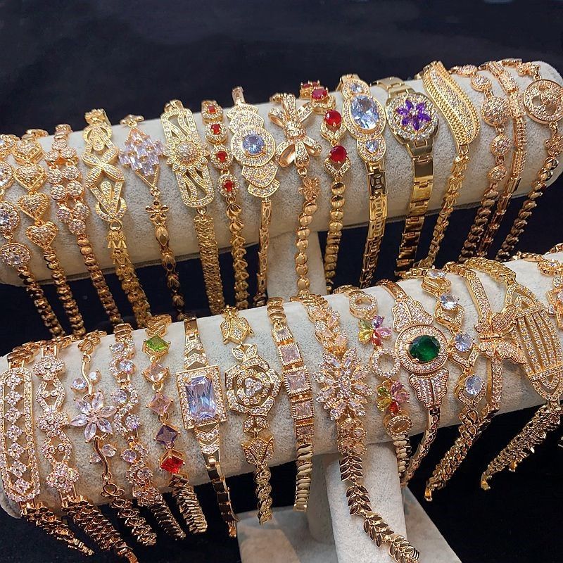 Bransoletka z grubej, ręcznie robionej, pełnej mikro-wysadzanej cyrkonii, w stylu osobowości, wysokiej klasy, lekka, luksusowa, błyszcząca, z diamentami, w kolorze złotym, geometryczna_voghion.com