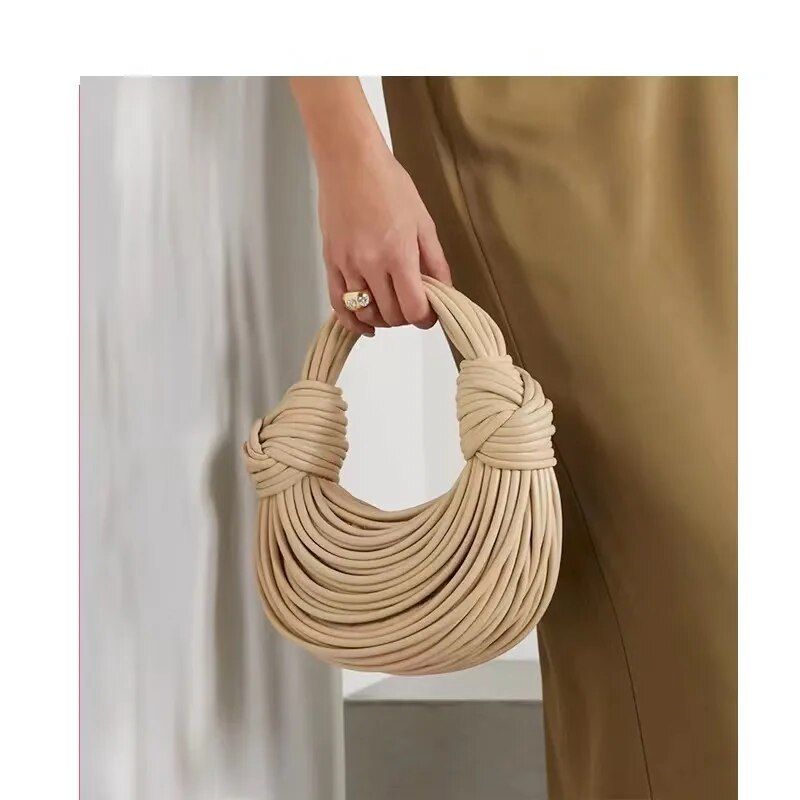 Handbags for Women 2023 New in Gold Luxury Designer Brand Handwoven Noodle Bags Rope Knotted Pulled Hobo Silver Evening Clutch_voghion.com