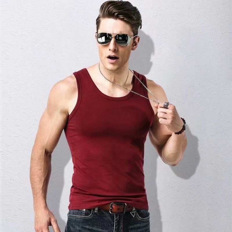 Men's Clothing Men's vest polyester sports casual white hurdle slim fit large size sleeveless t shirt youth summer bottoming fitness_voghion.com