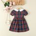 Mother & Kids One piece of 2024 summer new style girls short-sleeved dress for little girls plaid doll collar dress_voghion.com