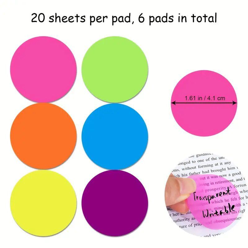 Transparent Waterproof Index Tabs, Round Sticky Notes For Books, Office & School Supplies, Colorful Page Markers, Reusable & Self-Adhesive, 16 Colors_voghion.com