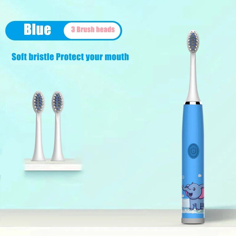 Cepillo de dientes eléctrico para niños con dibujos animados, cerdas suaves, IPX7, impermeable, acústico, automático, ligero, regalo para niños_voghion.com