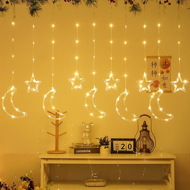 Kerstdecoratieverlichting - Warme en kleurrijke ster-maan-sneeuwvlokverlichting met 8 modi en afstandsbediening_voghion.com