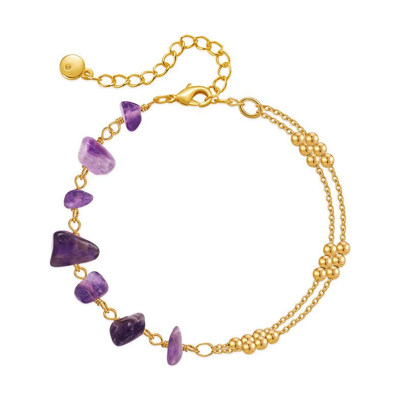 Braccialetto placcato oro vero con perline di perle di fortuna in ghiaia di cristallo naturale viola_voghion.com