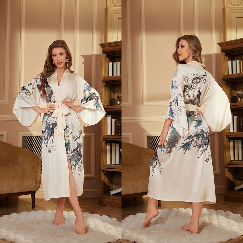 Women's Clothing Spring And Autumn Dressing Gowns Long Sleeved Robes Bathrobes Women's High Grade Satin Nightgown Collection_voghion.com