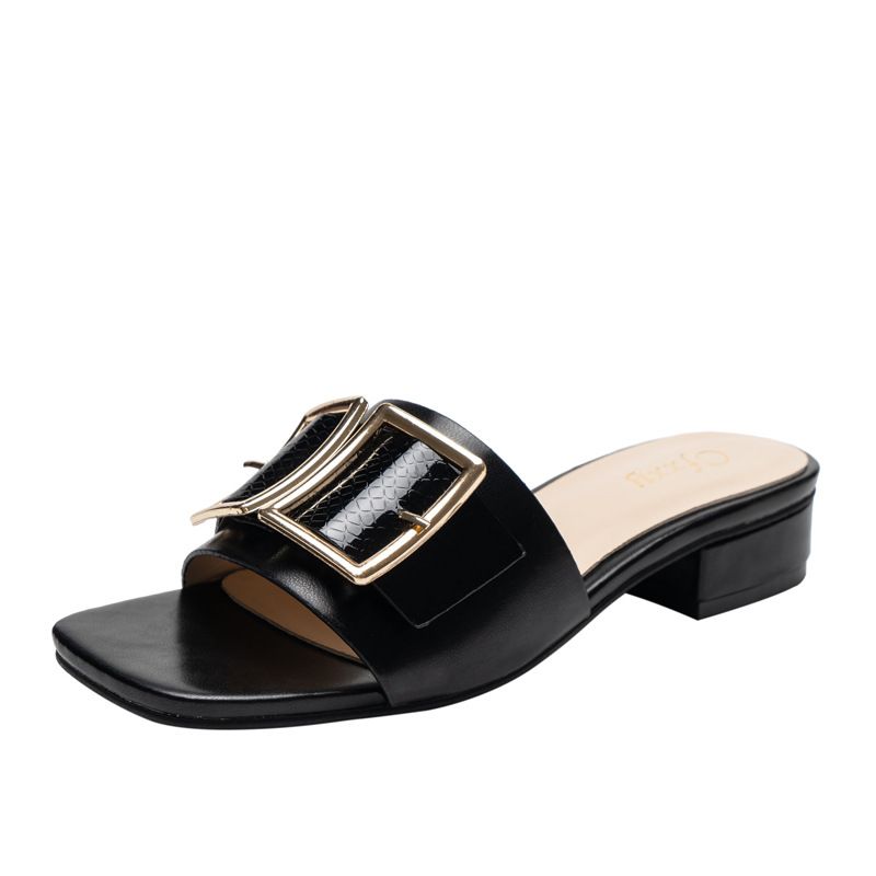 Sandales d'été classiques en peau de serpent avec boucle carrée, pantoufles à talons épais, rétro, un mot, confortables, vêtements d'extérieur, sandales et pantoufles, chaussures pour femmes_voghion.com