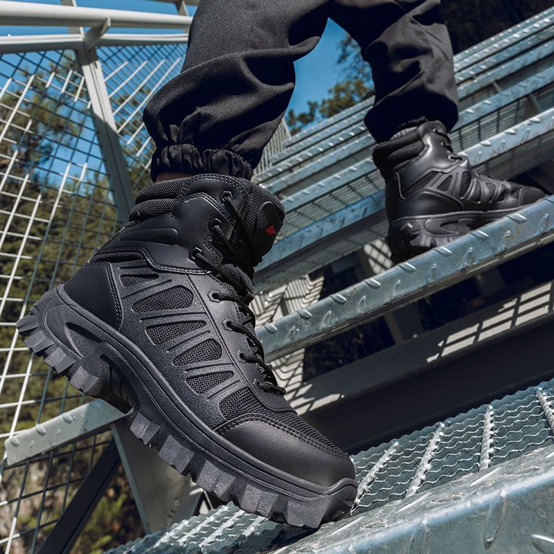 Outdoor High-top Boots Men Lace-up Breathable Anti-slip Breathable Combat Boots Men Shock-absorbing Casual Ankle Boots Men_voghion.com