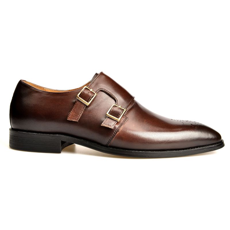 Double Buckle Mengke Goodyear Suit One Foot Square Toe Handmade Leather Shoes, Men's_voghion.com