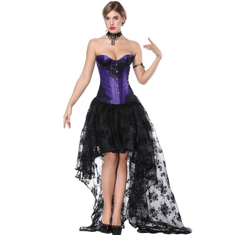 Corset burlesc cu dantelă și evazator, talie înaltă, talie S-XXL, costum de Halloween pentru femei_voghion.com