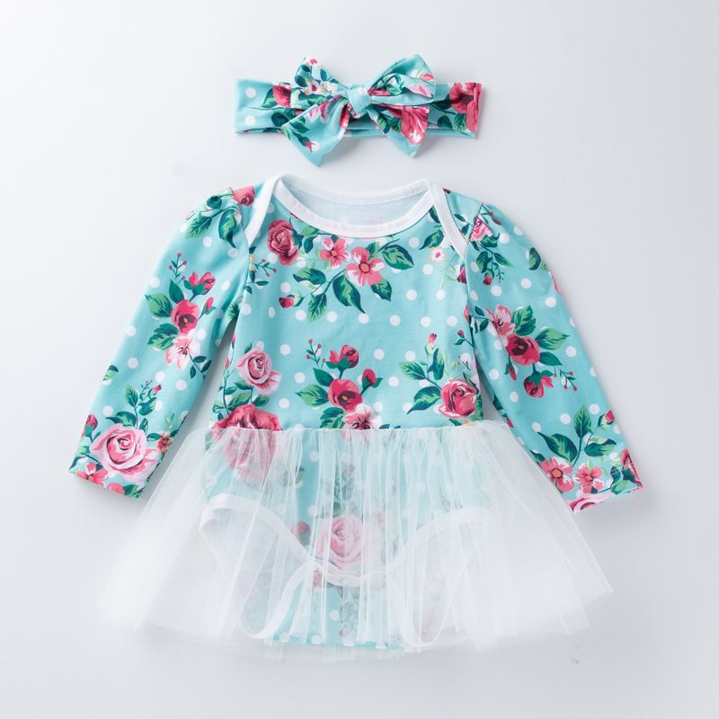 Baby-Kleidung, Damen-Baby-Mesh-Garn, Blumen-Hoodie-Kleid, zweiteilig, Frühling und Herbst, neuer Langarm-Baby-Overall_voghion.com