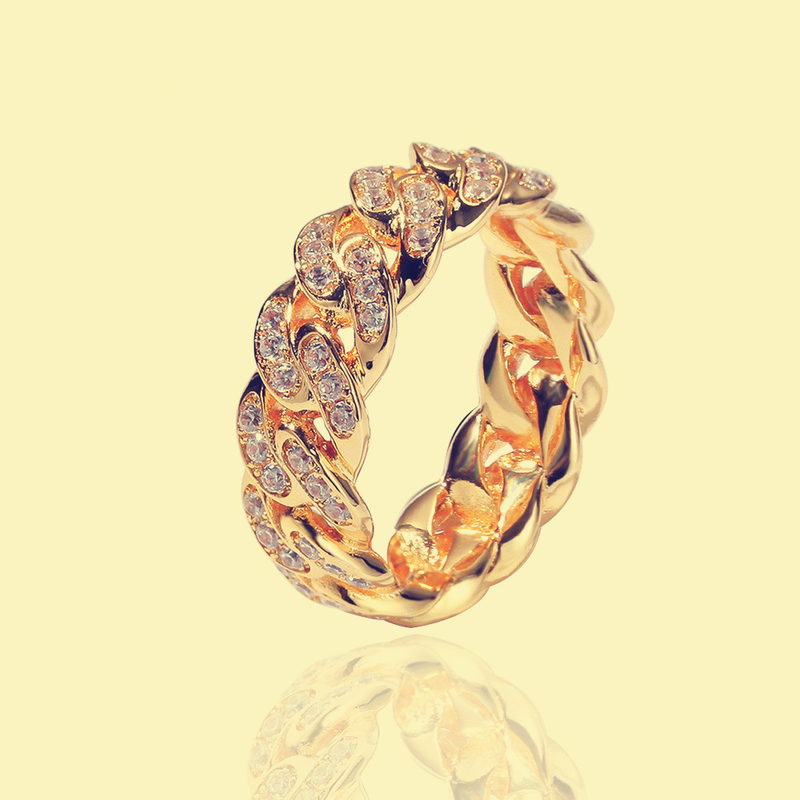 Schmuck Hip Hop Zirkon Kette Cuban Link 8mm Vergoldet Herrenring_voghion.com