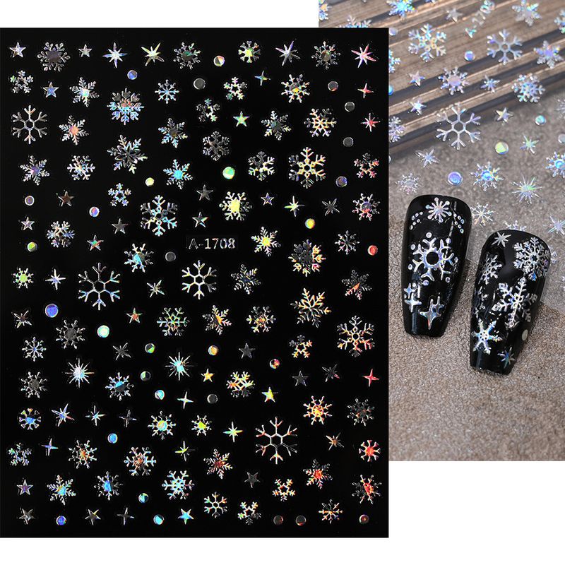Christmas Snowflake Nail Decals - Holographic Silver White | Snowflake Reindeer Christmas Nail Stickers Waterproof & Easy Apply_voghion.com