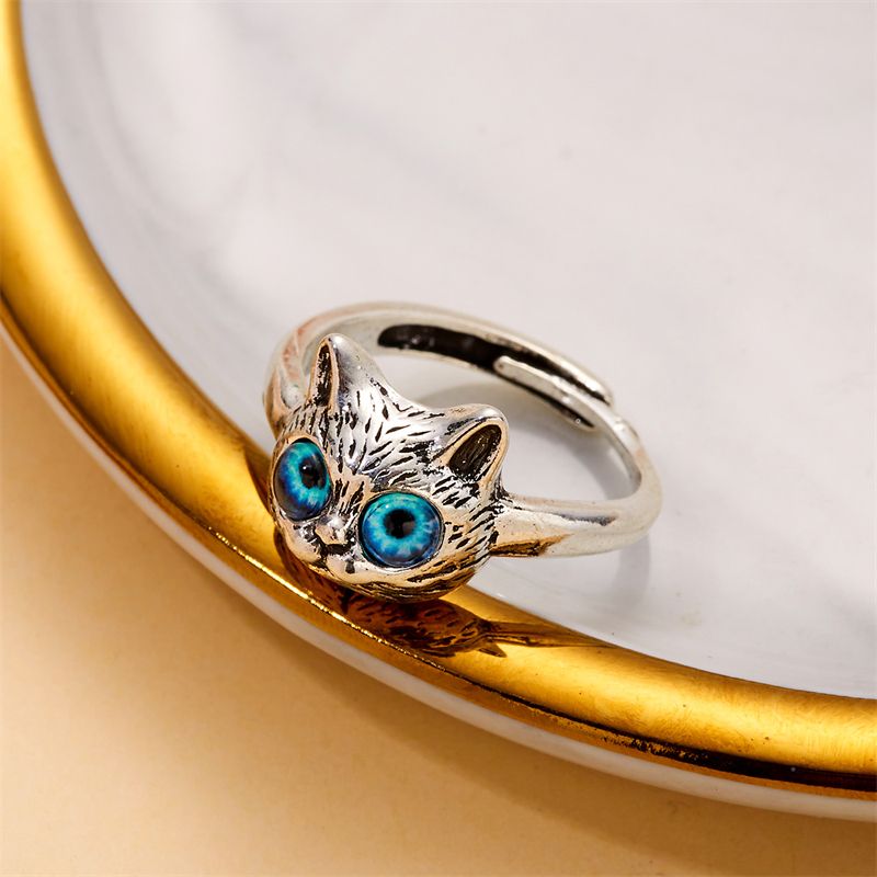 Anello aperto da donna con occhio di gatto, in argento, in saldo_voghion.com