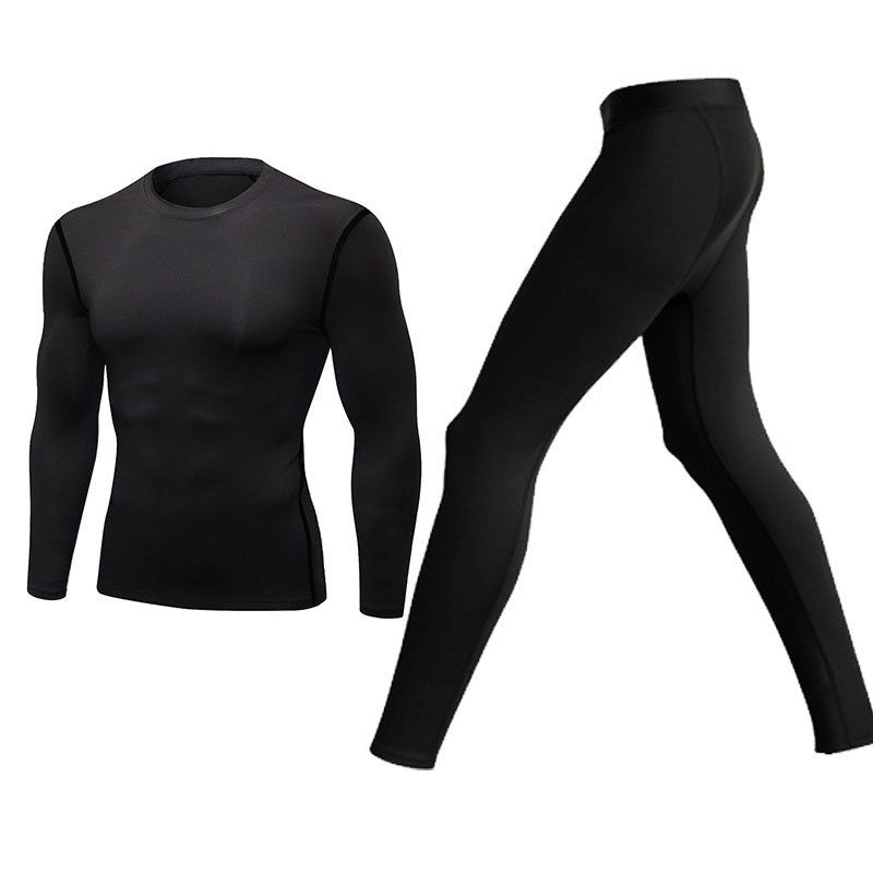 Fleece-Lined Base Layer Men's Fitness Thermal Underwear Sports Set Tight-Fitting Winter Running Yoga High Elastic_voghion.com