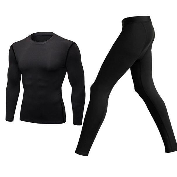 Fleece-Lined Base Layer Men's Fitness Thermal Underwear Sports Set Tight-Fitting Winter Running Yoga High Elastic_voghion.com