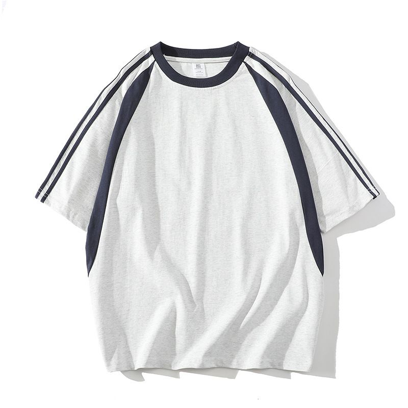 Summer New Fashioable Cotto Couple Half Spliced Short Sleeve Casual Loose Color Blocked Roud Neck T-Shirt For_voghion.com
