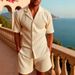 Men's Sports Suits Spring And Summer New Striped Lapel Short Sleeved Shorts Two Piece Suits_voghion.com