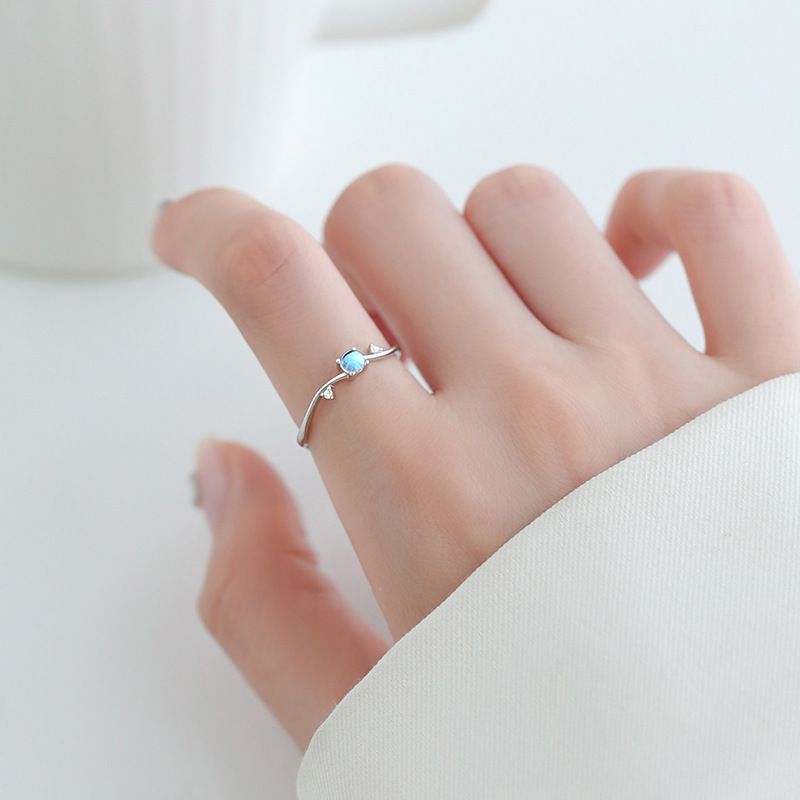 Stamp VENUS Sier Color Moonstone Ring For Women Gradient Zircon Wavy Pattern Jewelry Birthday Gift  Drops_voghion.com