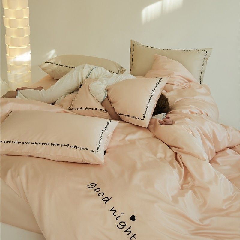 2/3/4pcs Bedding Sets simple cotton bedding three or four piece set letter embroidered pure cotton bed sheet quilt cover bed sheet _voghion.com