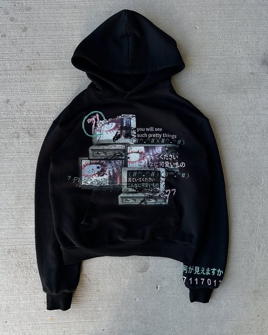 Y2K Dark Print Hoodie Men's Retro Streetwear Pullover | Soft Polyester Oversized Sweater | Vintage Graphic Unisex Hooded Jacket (Black, S-4XL)_voghion.com