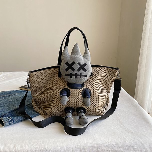 Japanese and Korean cartoon fashion mesh tote large capacity personalized doll, single shoulder crossbody bag, casual_voghion.com