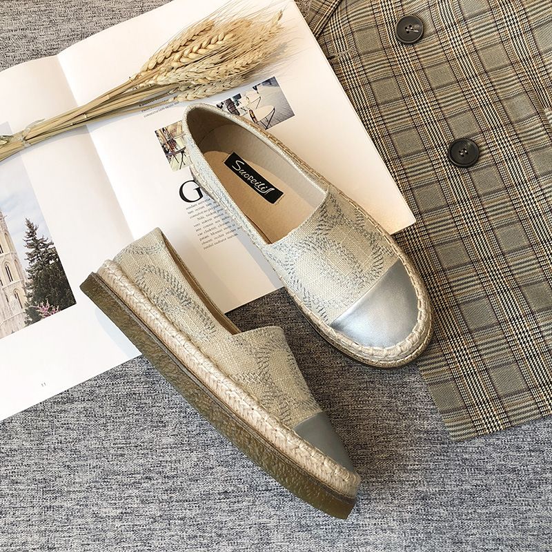 Cena/výkon Klasické ploché jednodílné jarní a podzimní nové ležérní rybářské boty s tkaným konopným lanem a trávou, dámské, silná podrážka_voghion.com