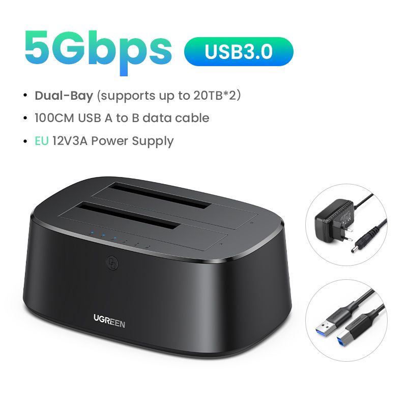 UGREEN HDD Docking Station SATA To USB 3.0 Adapter For 2.5 3.5 SSD Disk Case HDD Box Dock Hard Drive Enclosure Docking Station_voghion.com
