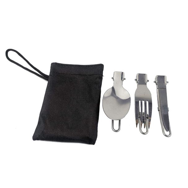 Ensemble de couverts de voyage en acier inoxydable de haute qualité pour camping, pique-nique, portable, pliable, couteau, fourchette, cuillère, trois pièces_voghion.com