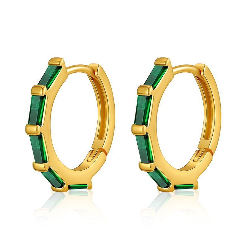 Small Inlaid Emerald And Zircon, Copper Plated With K Real Gold, Retro Temperament, No Need To Take Off The Earrings_voghion.com