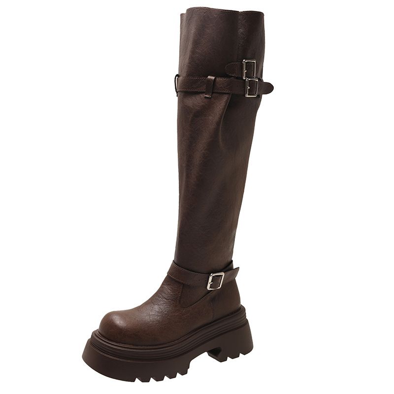 Melard Brown Long 2025 Spring And Autumn New Style Plus Size Thick Leg Heightening Riding For Petite Women High Boots_voghion.com