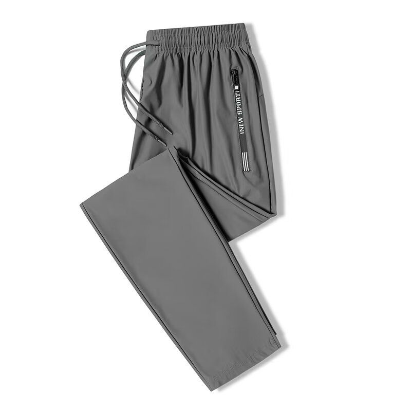 Men's Clothing Ice Silk Pants With Zipper And Quick Drying Elastic Large Size Sports Casual Trousers With Cuffs_voghion.com