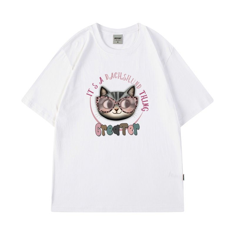 Herrenbekleidung Plus Size Simple Casual Cartoon Weiß New Ins Style Fünf-Punkt-Ärmel_voghion.com