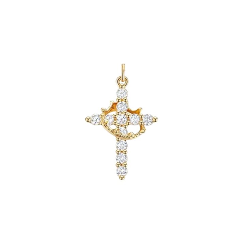Collana semplice con corona placcata in oro 14 carati e croce per donna_voghion.com