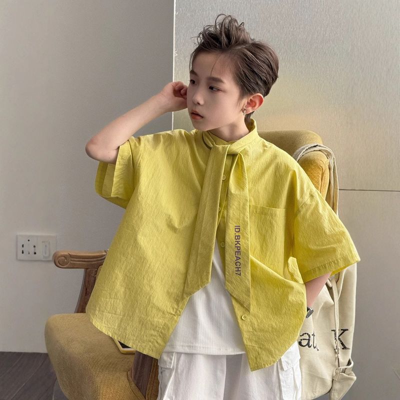 2025 Boys Summer New Korean Fashion All Match Loose Shirt Short Sleeved Children's Clothing Children's Summer Clothing Western Tops_voghion.com