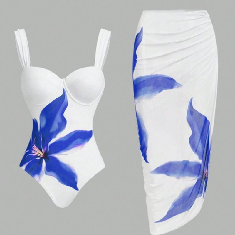 Dametøj Bikini i ét stykke Sexet Slynge Blomsterprint Slim Hofte Strandnederdel Badedragt Dame_voghion.com