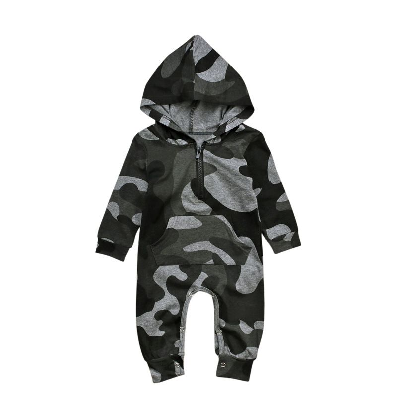 Barns vår och höst pojkar Långärmad huva kamouflage Onesie klätterdräkt Ha Kläder Barnkläder_voghion.com