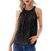 Gilet con paillettes, stile halter tinta unita da donna, bretelle microelastiche con paillettes_voghion.com