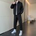 001 3D Men's Spring And Autumn Waffle Grid Casual Sports Suit Lapel Jacket Jogger Pants Two-Piece Set_voghion.com