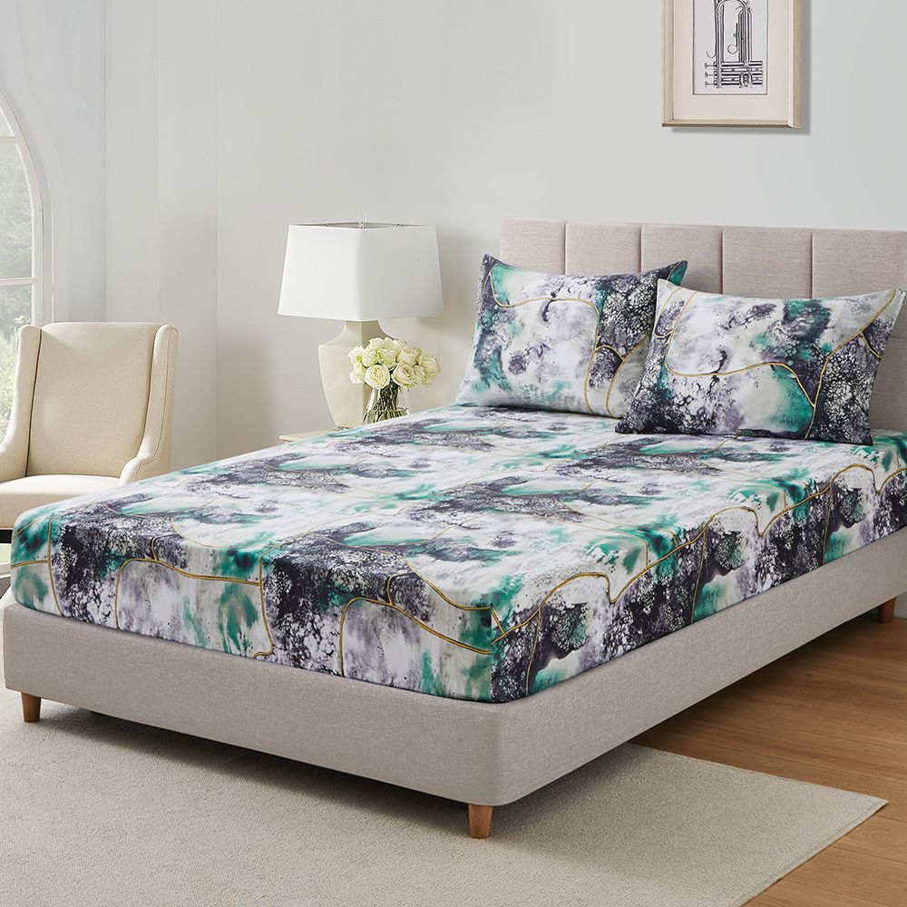 Donkergroen marmer inkt bedlaken polyester huidvriendelijk hoeslaken matrasbeschermer hoeslaken_voghion.com